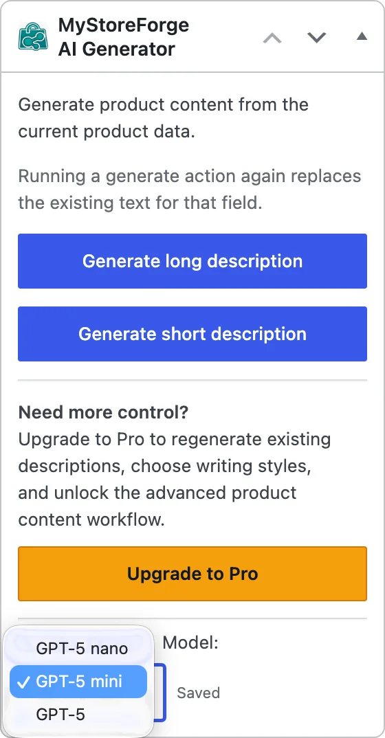 Plugin "Free" — výběr AI modelu